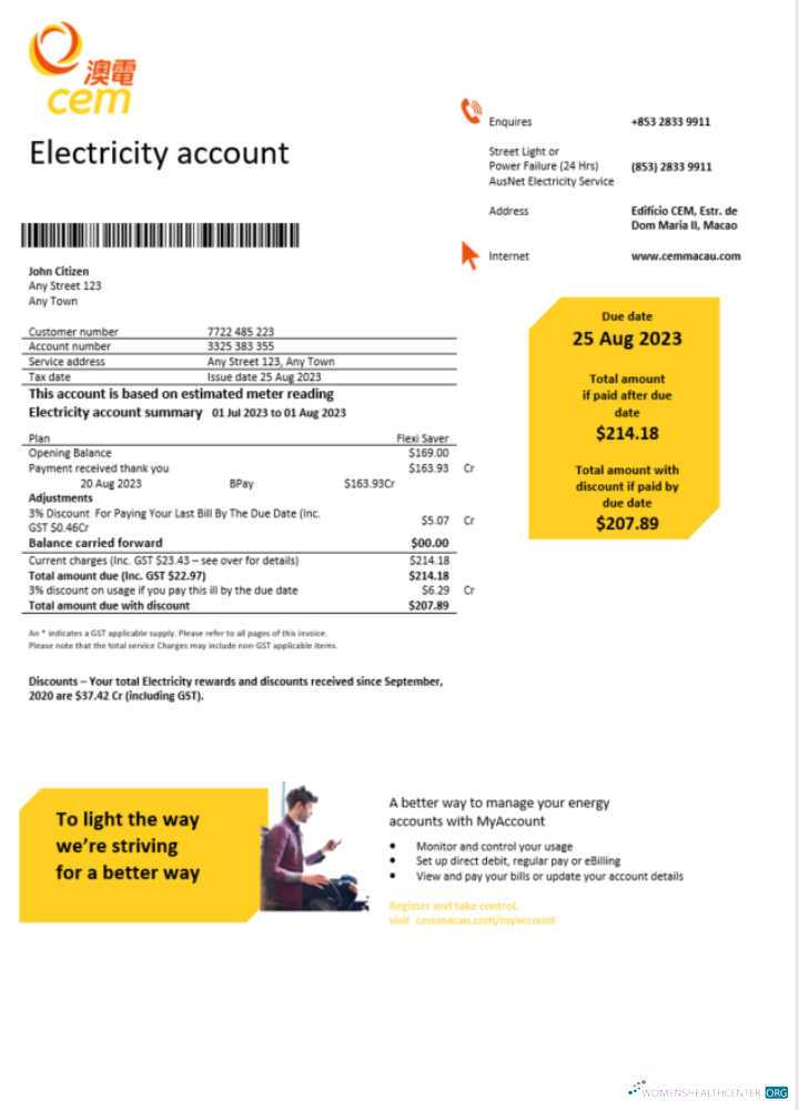 download download Macau CEM electricity bill Word and PDF template PDF template PDF template